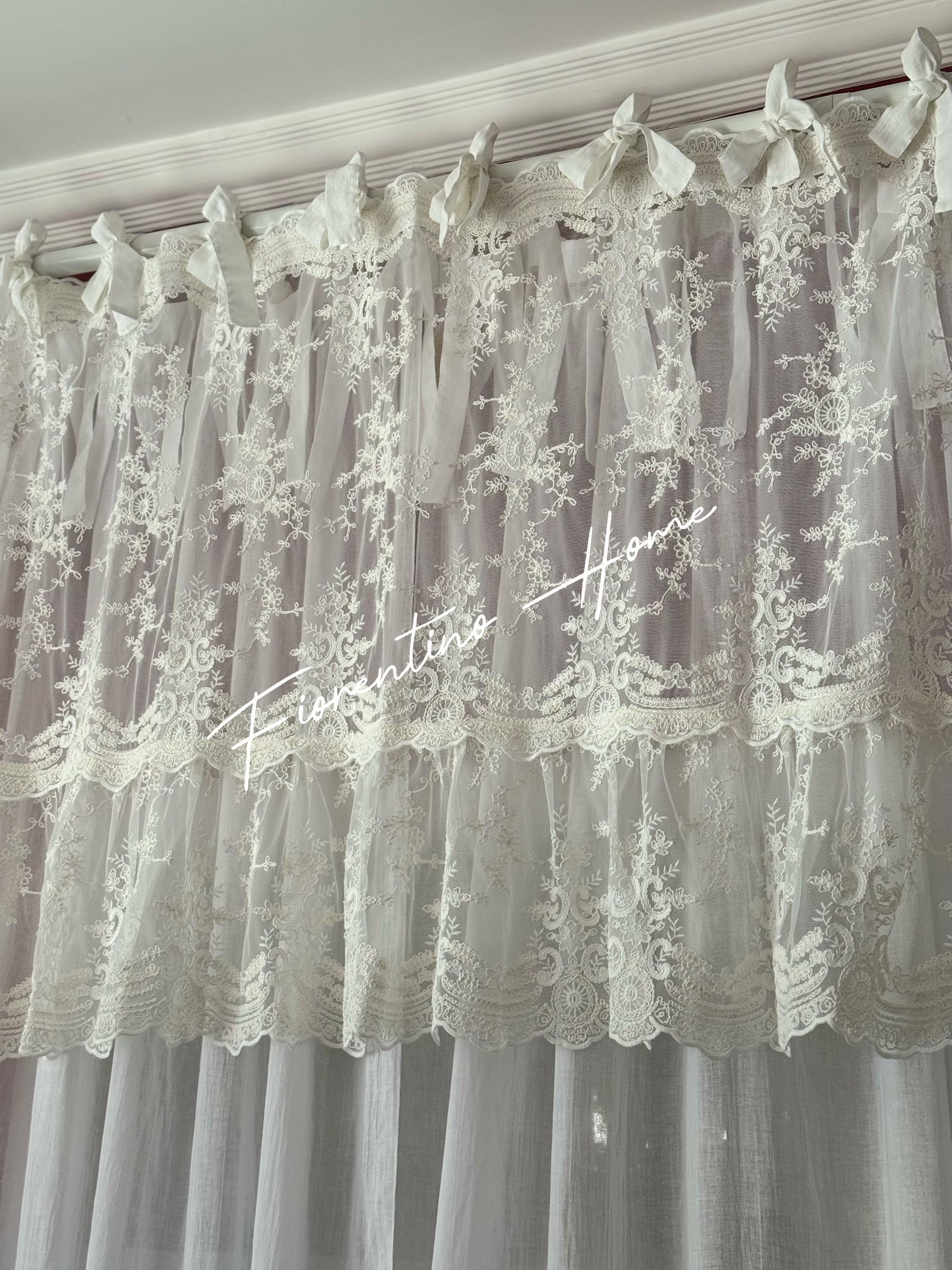 Mantovana sartoriale volant pizzo Rococo bianco naturale - 150x80 cm - Charme Home Textile - Foto 3